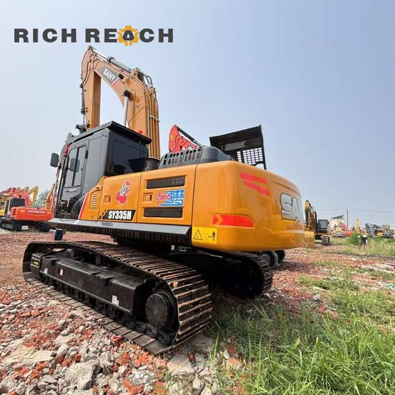 Front overview of a 2025 SANY 335H excavator with boom and arm, $37,500 for sale